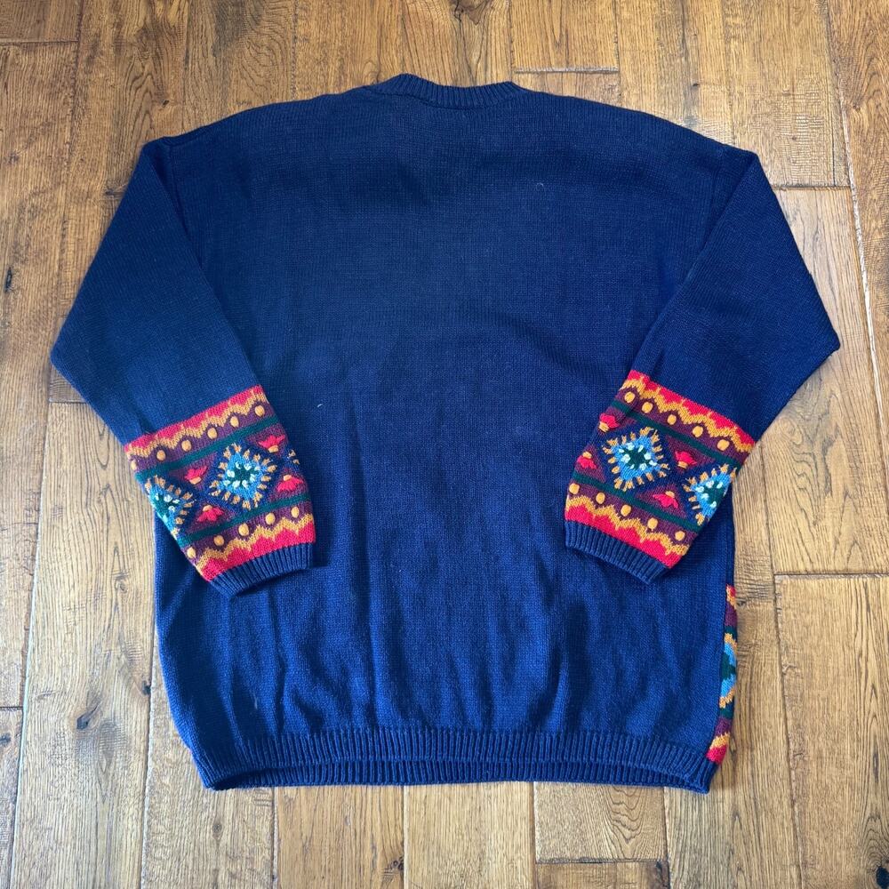90’s Vintage Lucia Women’s XL Sweater Floral Hand Knitted Geo Tribal Festive - Picture 5 of 5